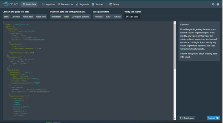 Special edit. Apache Druid datasource list.